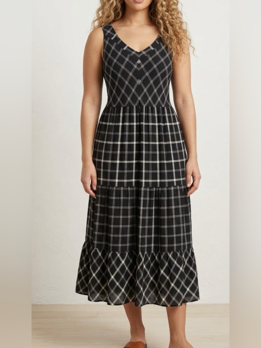 J.Jill 100% Rayon Plaid Midi Dress